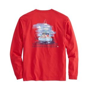 NWOT Vineyard Vines Santa Christmas Fishing Knotty Boat Long Sleeve Tee in Red